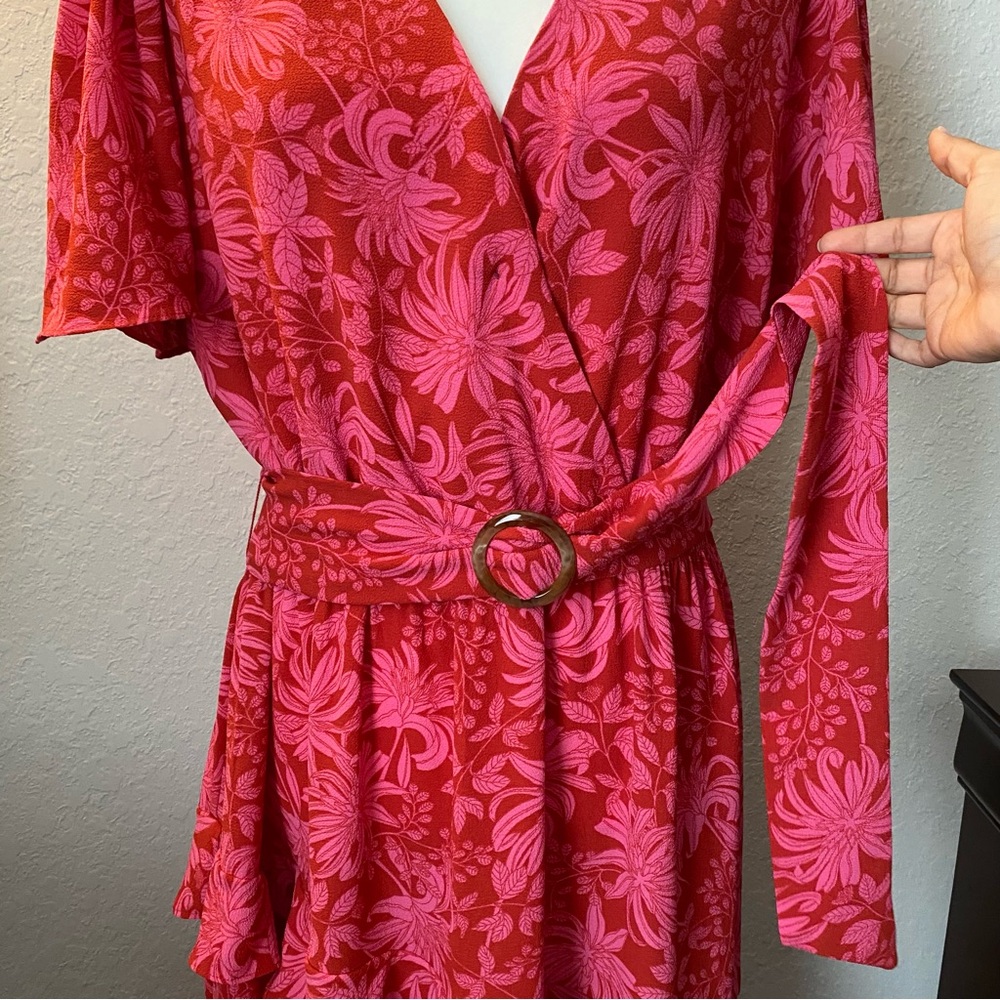 Sofia by Sofia Vergara Asymmetrical Pink Floral ruffle short sleeve dress - Picture 3 of 11
